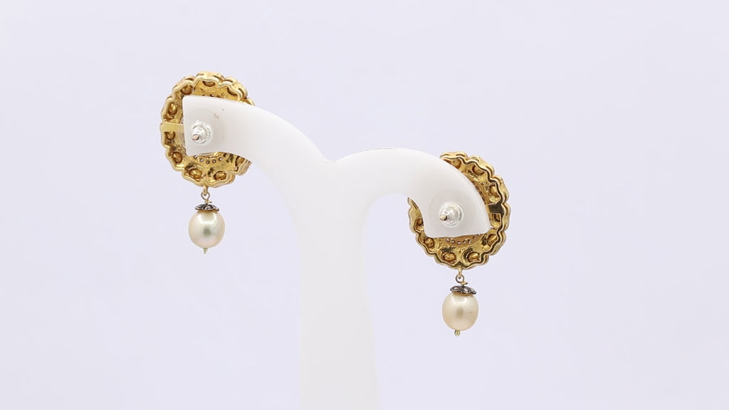 Natural Blue Sapphire, Pearl And Polki Diamond 925 Sterling Silver Gold Plated Jumka Earring