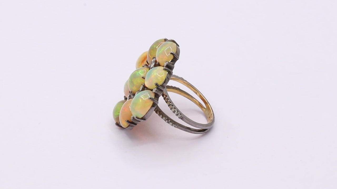 Natural Opal And Diamond 14k Gold Ring Handmade Gold Ring For Women's