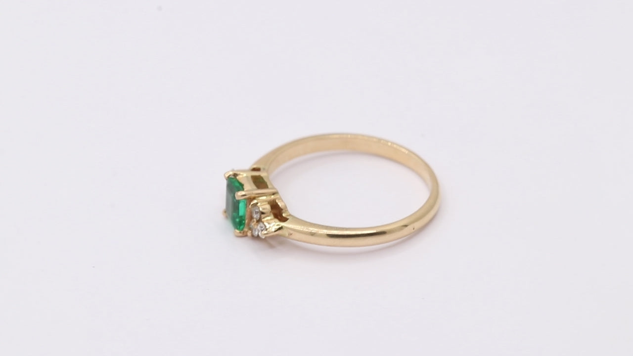 14k Yellow Gold Natural Emerald With Diamond Yellow Gold Ring
