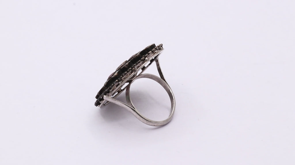 Elegant Natural Emerald, Ruby & Diamond 925 Sterling Silver Handmade Ring