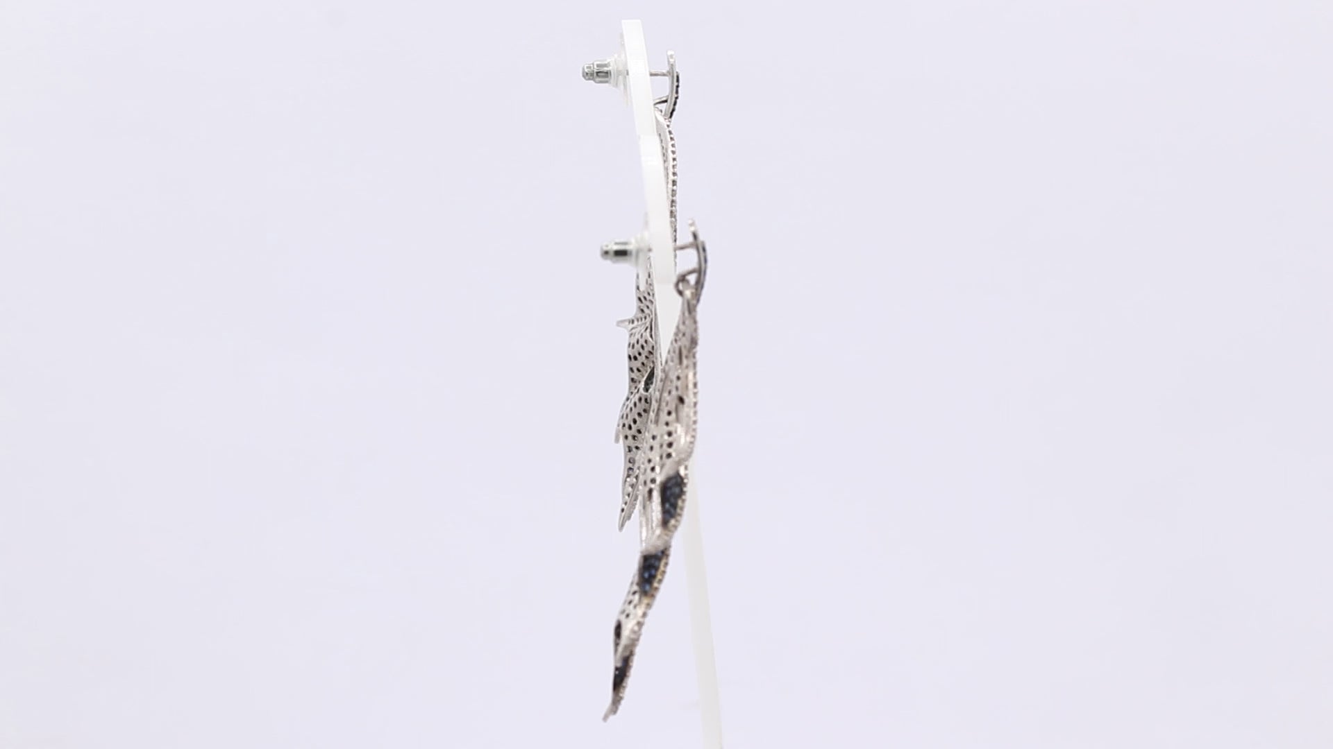 925 Sterling Silver Blue Sapphire And Diamond Angel Wings Drop And Dangle Silver Earrings