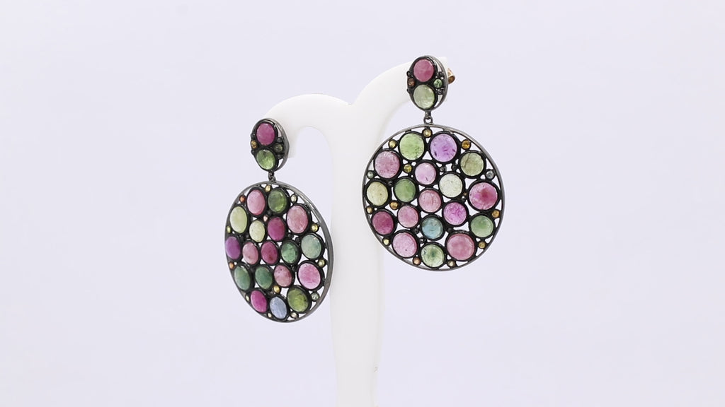 925 Sterling Silver Multi Sapphire And Diamond Earring