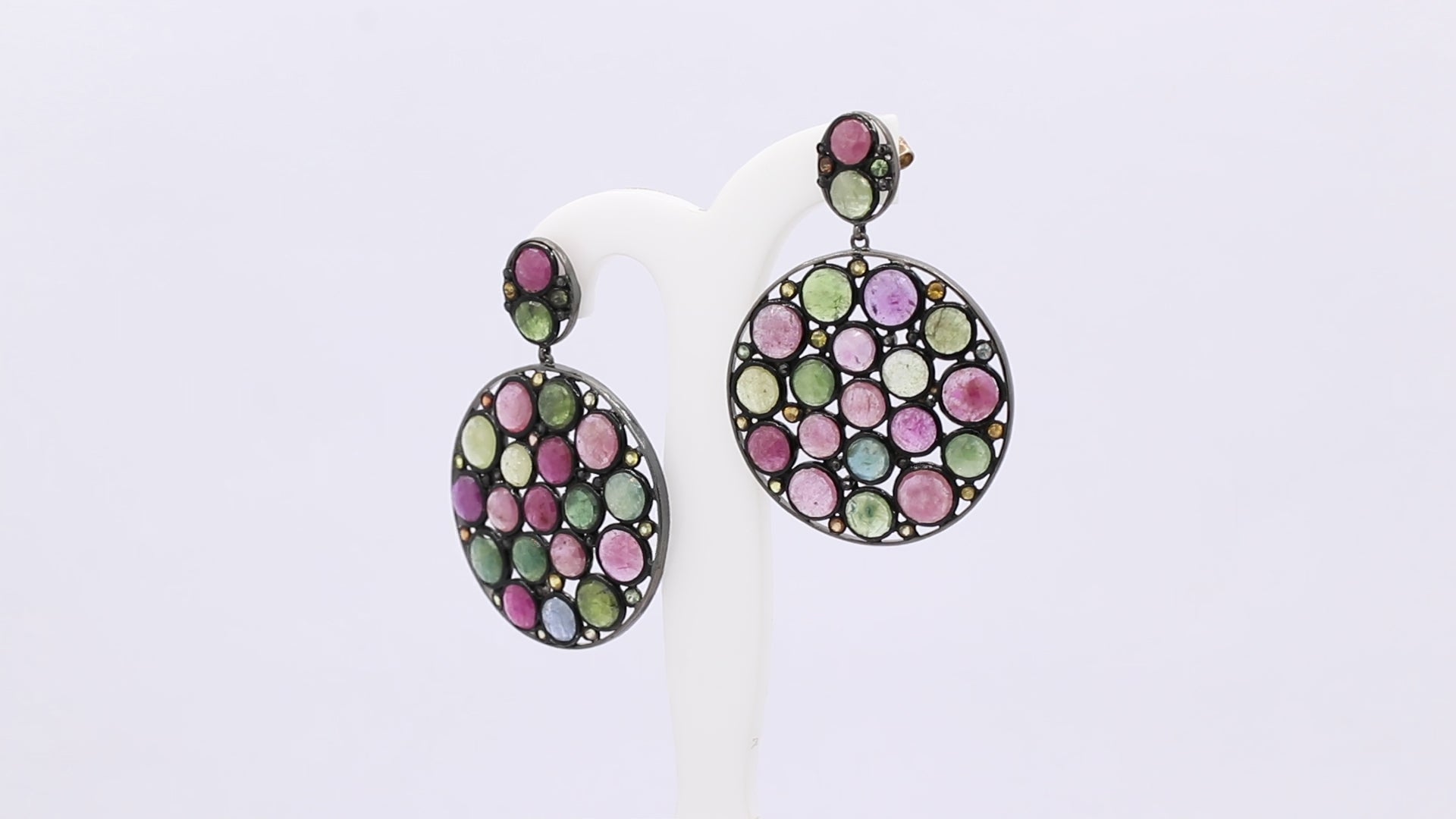 925 Sterling Silver Multi Sapphire And Diamond Earring