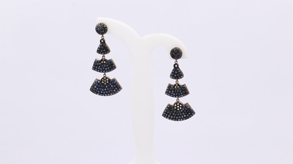 925 Sterling Silver Blue Sapphire And Diamond Drop Earring