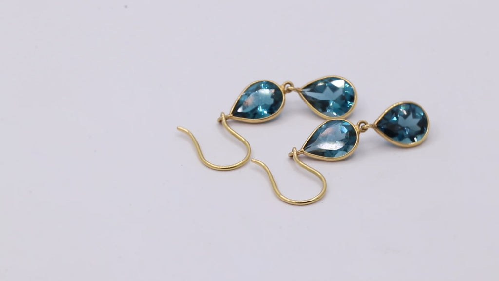London Blue Topaz Gemstone Gold Drop Dangle Earring In 18k Gold