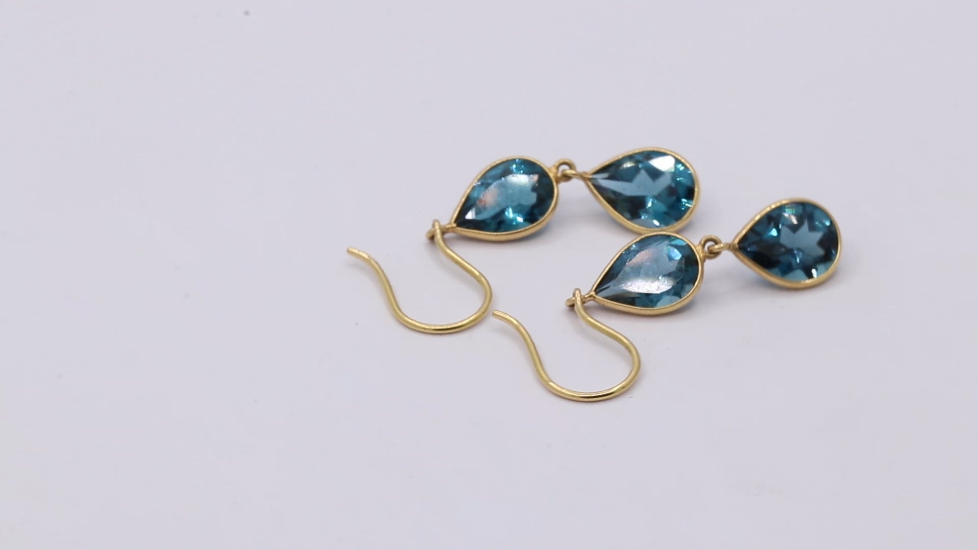 London Blue Topaz Gemstone Gold Drop Dangle Earring In 18k Gold