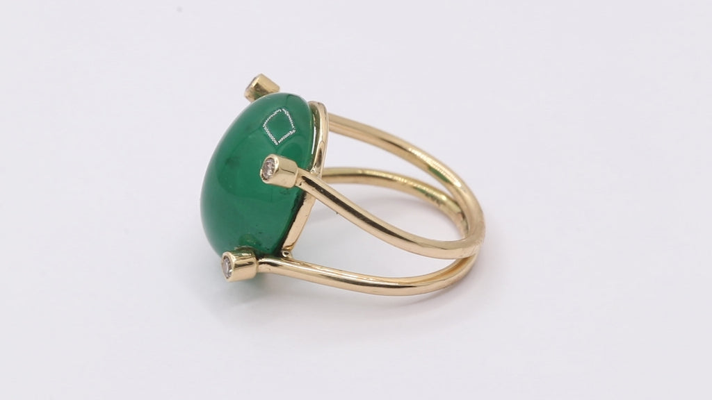 Natural Emerald And Diamond Gold Ring In 14k Yellow Gold
