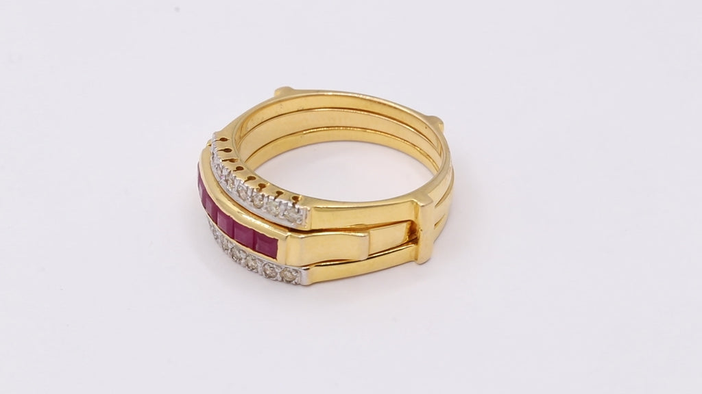 Natural Ruby With Diamond Ring In 14k Yellow Gold