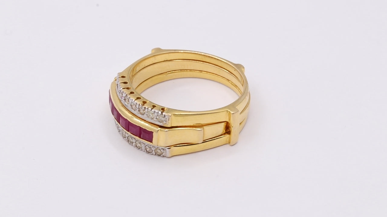 Natural Ruby With Diamond Ring In 14k Yellow Gold