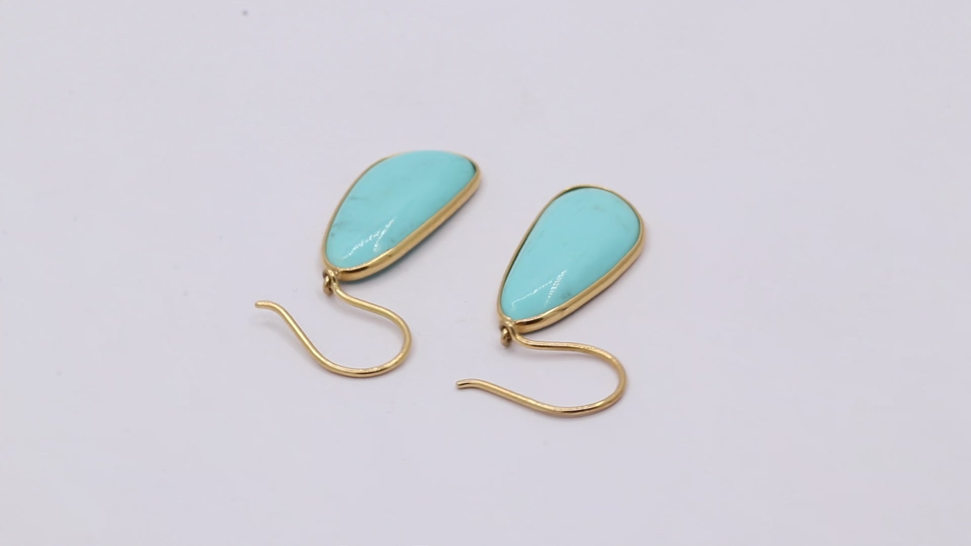 Handmade Natural Turquoise Gemstone Earrings In 18k Yellow Gold