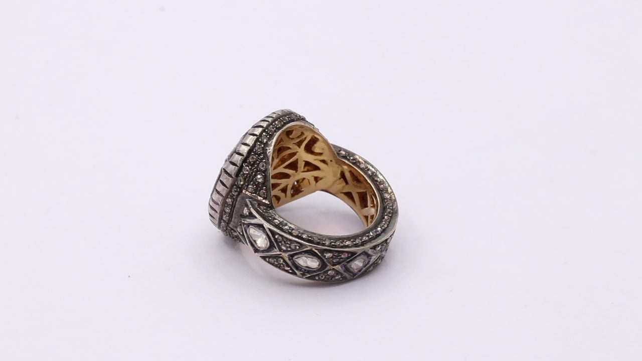 Beautiful Polki Diamond 925 Sterling Silver Gold Plated Ring