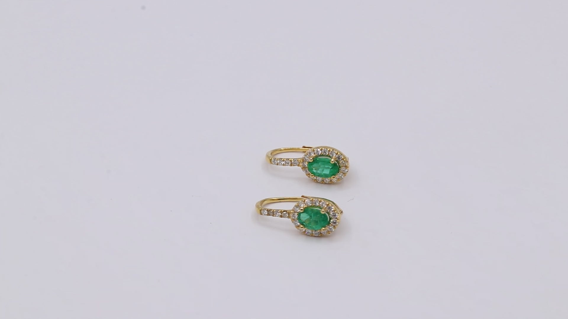 Natural Oval Cut Emerald With Diamond In 18k Yellow Gold Earrings
