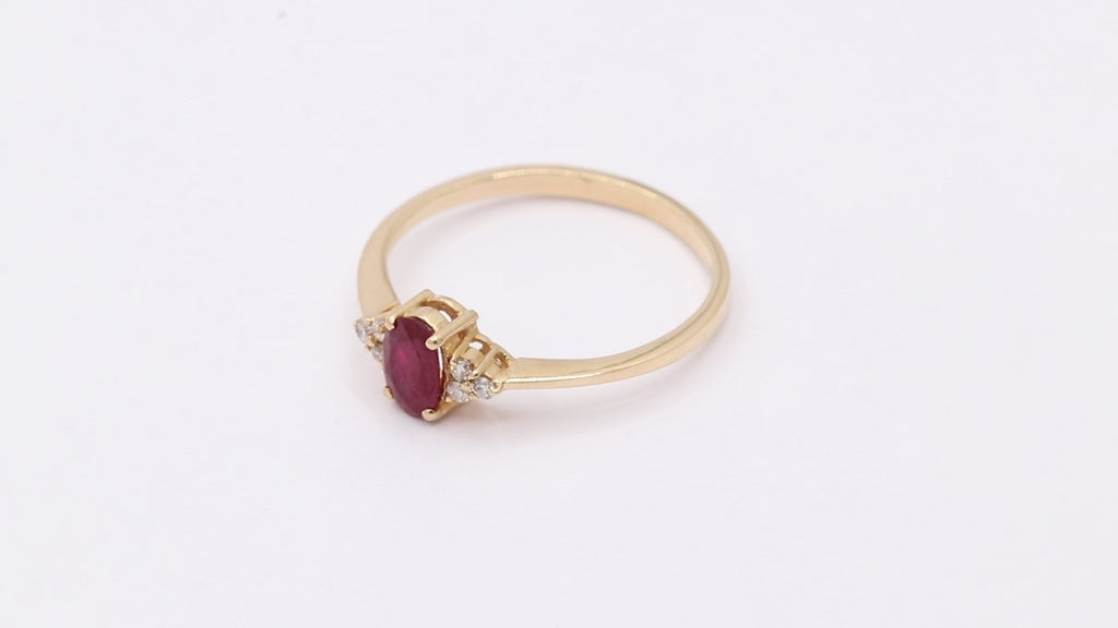 14k Yellow Gold Natural Ruby Oval Cut Gemstone With Diamond Gold Ring