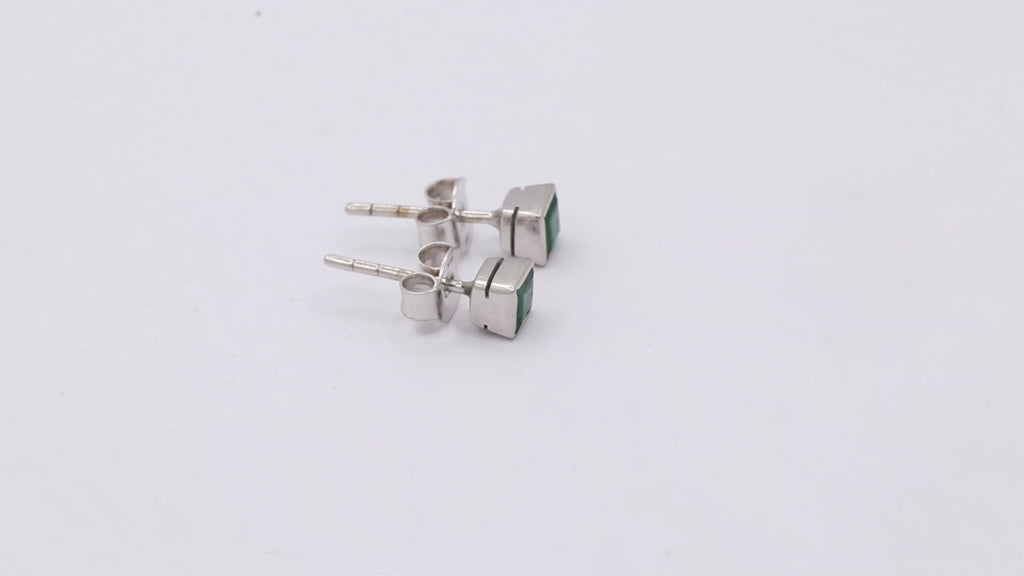 Natural Square Emerald Stud Earrings In 18k White Gold Unisex Emerald Studs