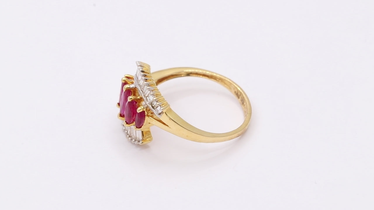 Natural Ruby And Diamond Yellow Gold Band Ring In 18k Yellow Gold