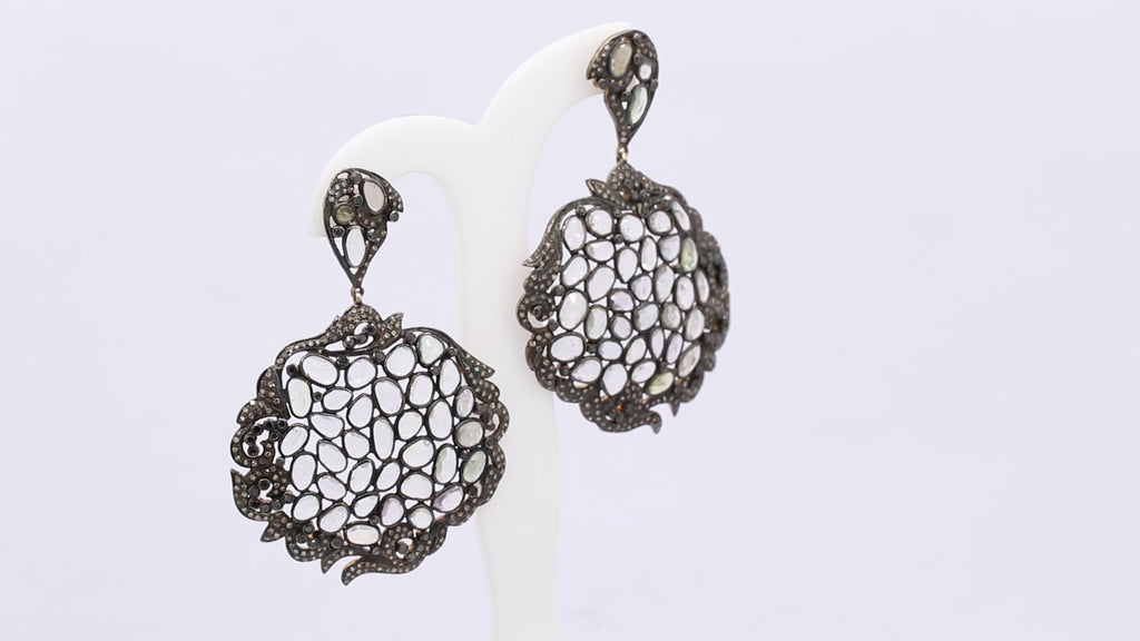 Natural Moonstone And Diamond 925 Sterling Silver Gold Plated Earring