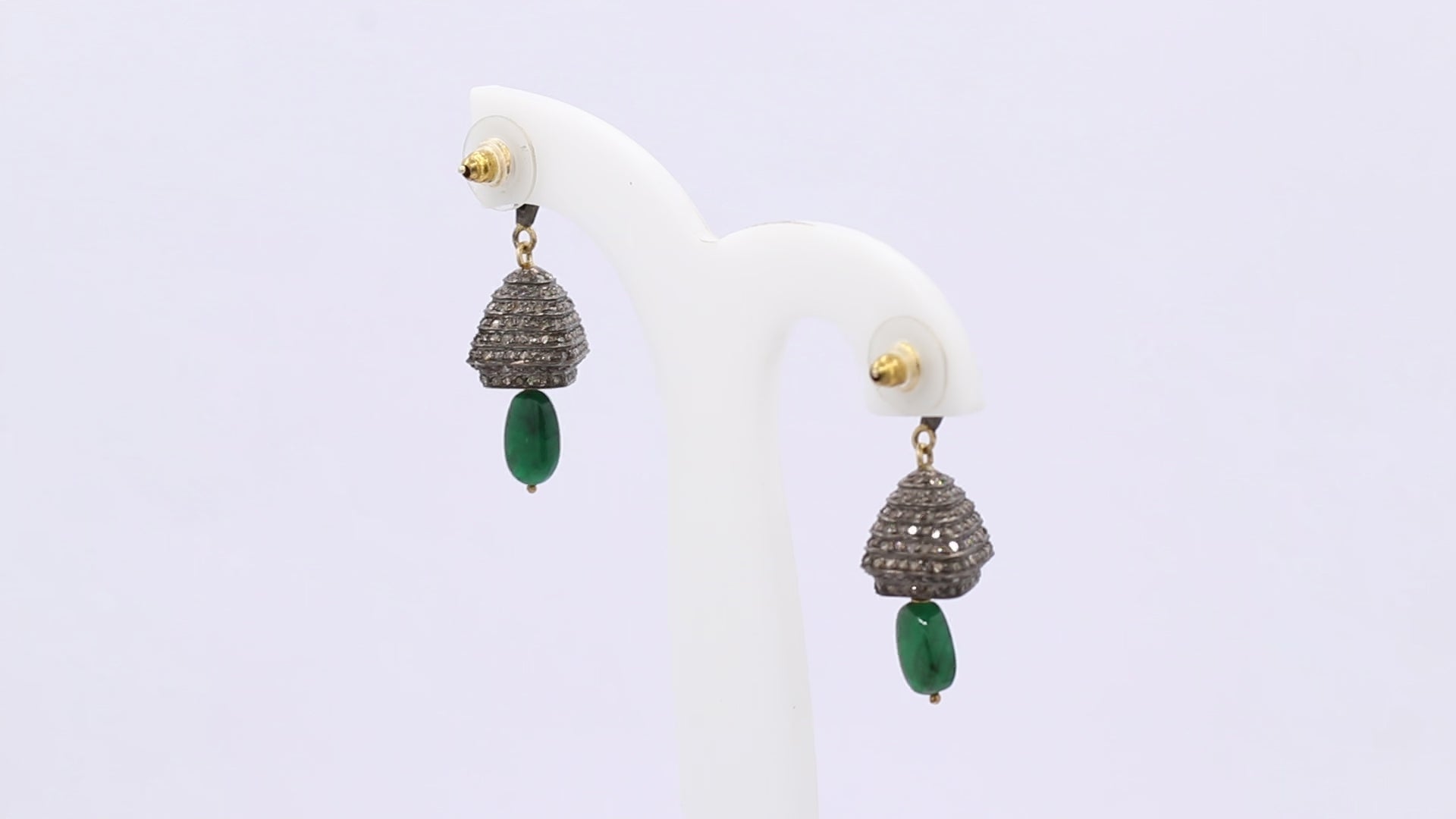 Natural Emerald And Diamond 925 Sterling Silver Drop Earrings