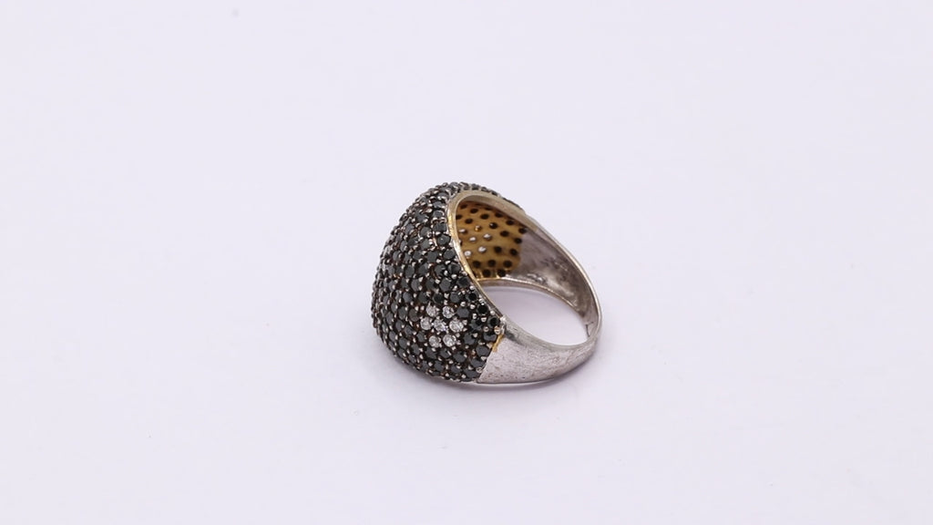 Natural Black Spinel And Cubic Zircon 925 Sterling Silver Gold Plated Ring
