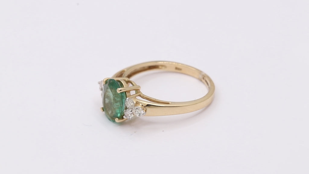 Natural Emerald With Diamond 14k Yellow Gold Ring