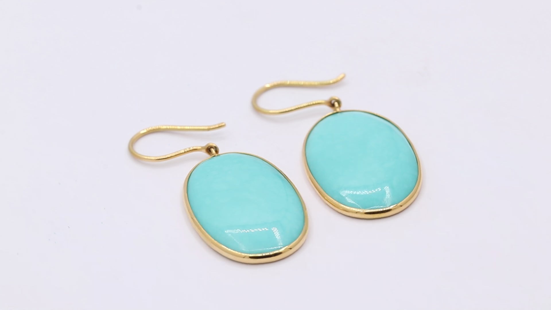 18k Gold Natural Turquoise Handmade Drop Earring