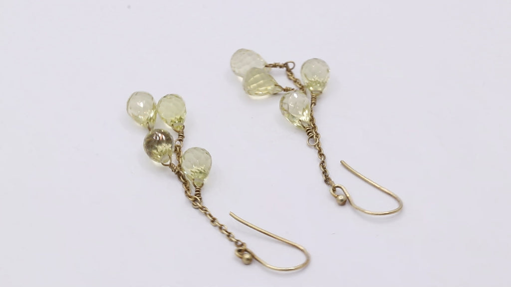 Natural Lemon Quartz Tear Drop Gemstone Earrings In 18k Gold