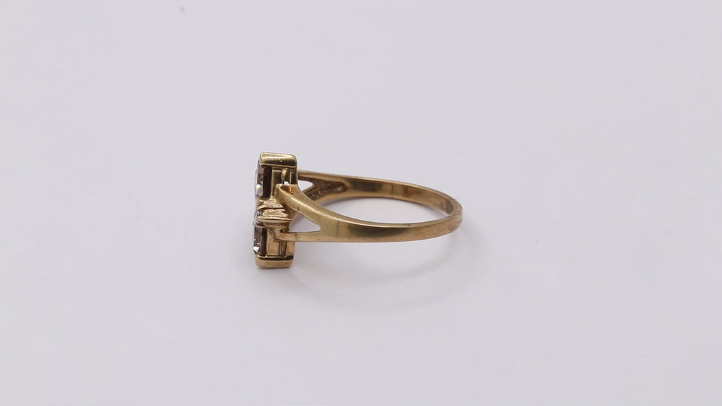 Trillion Shaped 9K Yellow Gold Natural Smoky Quartz And Diamond Ring