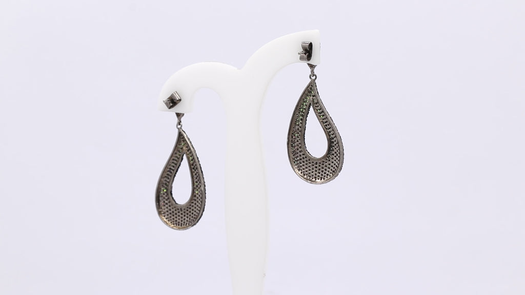 Natural Tsavorite And Diamond 925 Sterling Silver Drop Dangle Earring