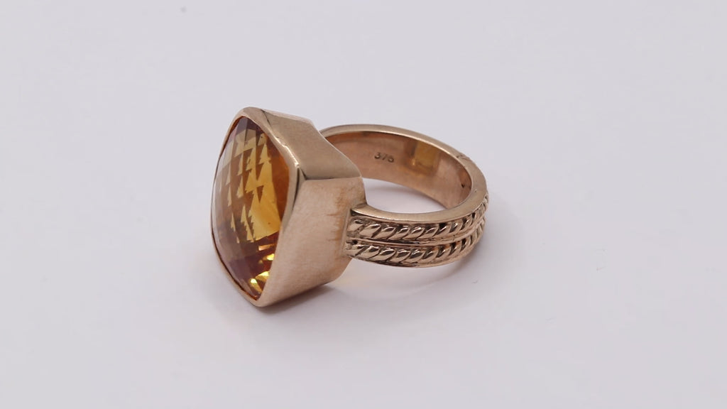 Natural Rectangle Shaped Citrine Gemstone In 9K Rose Gold Ring