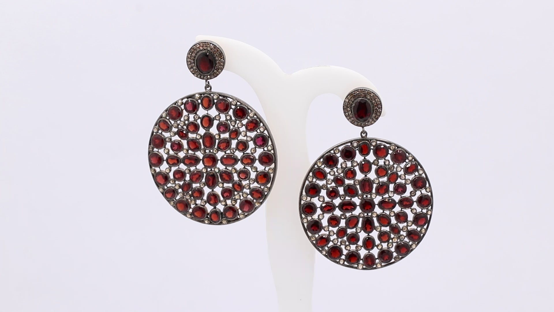 Natural Garnet And Diamond 925 Sterling Silver Gold Plated Handmade Drop Dangle Earring