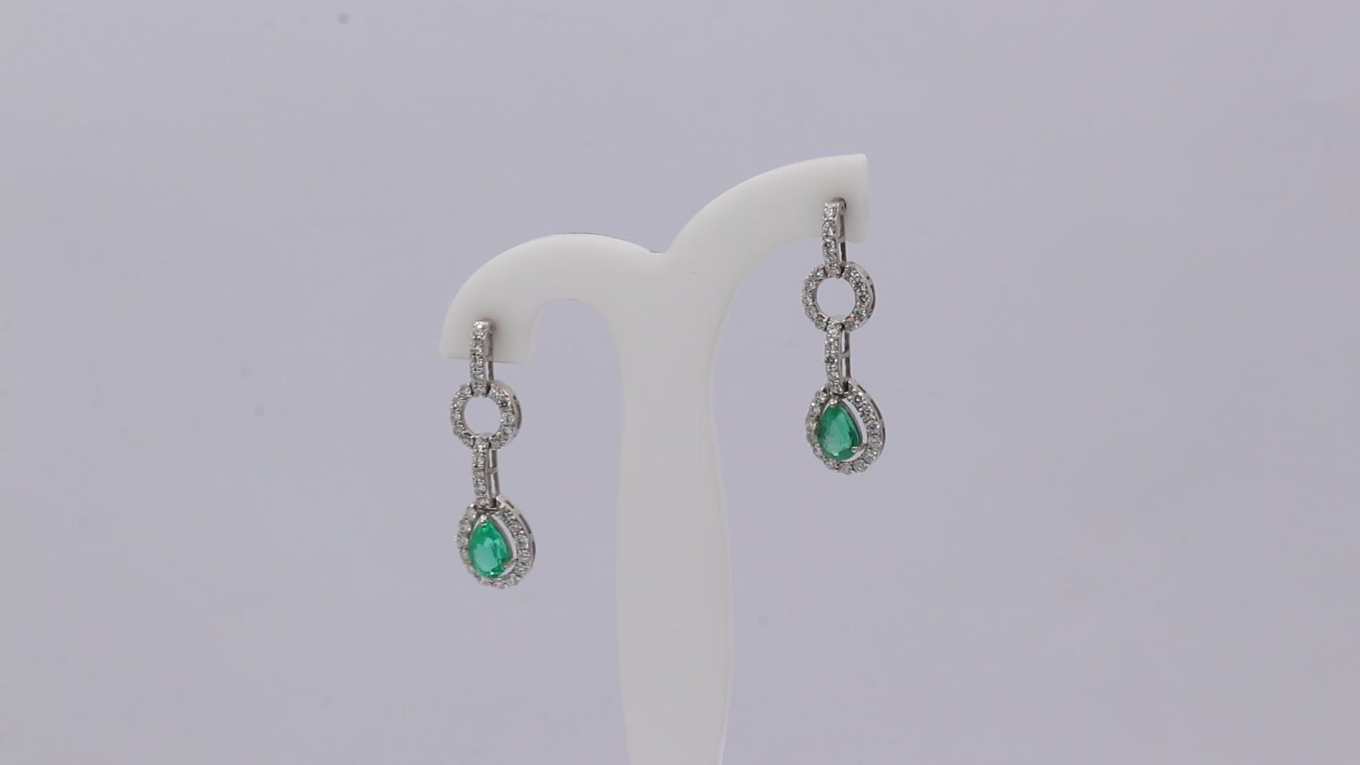 Pear Shaped Natural Emerald Gemstone With Diamond Dangle Earrings In 18k Yellow Gold