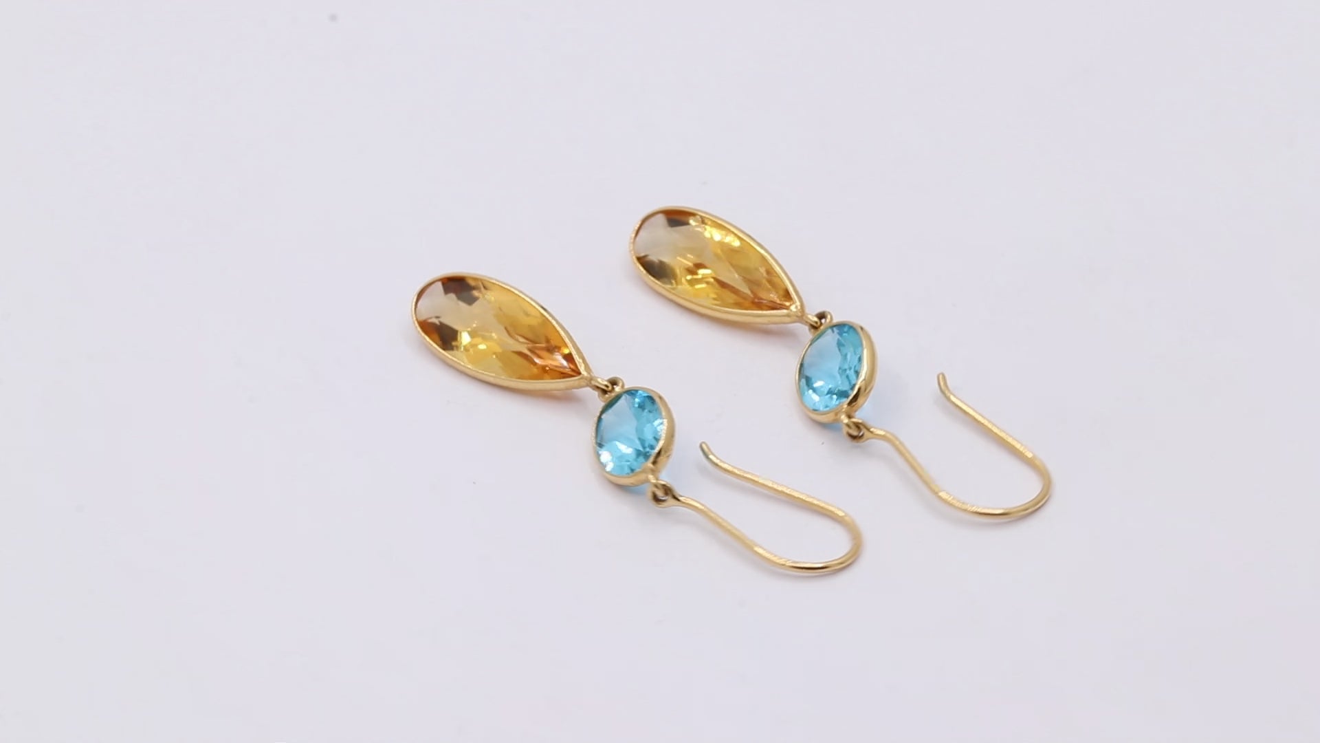 Natural Citrine And Blue Topaz Gemstone Drop Earring in 18K Gold
