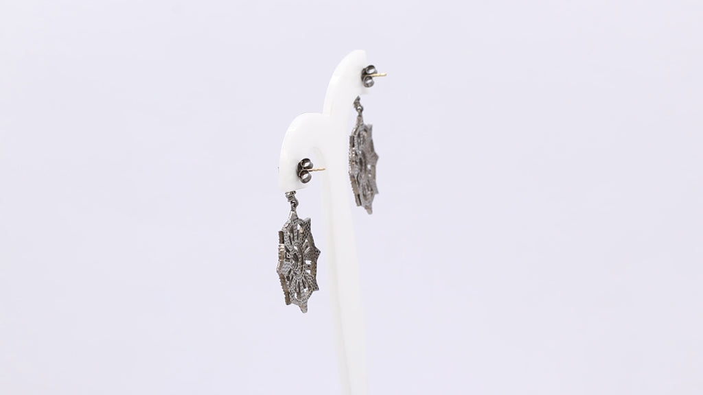 925 Sterling Silver Diamond Designer Drop Dangle Earrings