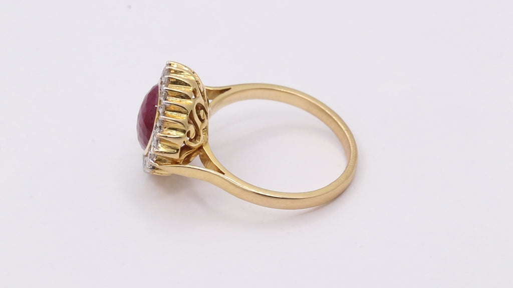 Natural Ruby With Diamond Gold Ring In 18k Yellow Gold