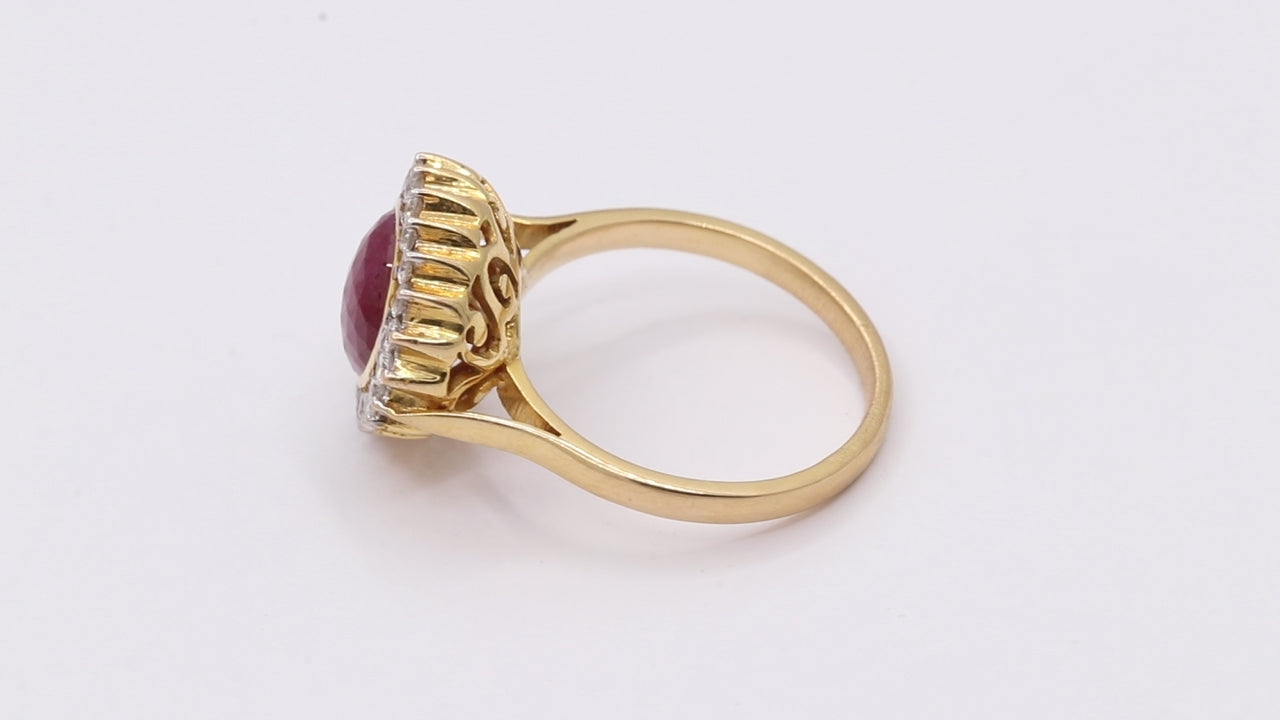 Natural Ruby With Diamond Gold Ring In 18k Yellow Gold