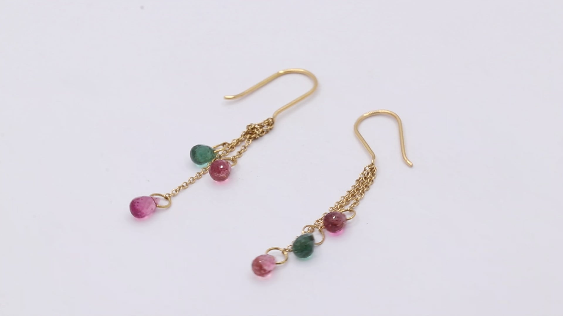 Natural Multi Tourmaline Gemstone Drop Handmade Earrings In 18k Gold