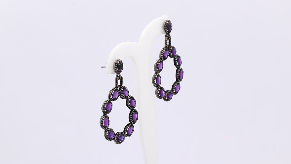 Natural Amethyst And Diamond 925 Sterling Silver Drop Dangle Earring