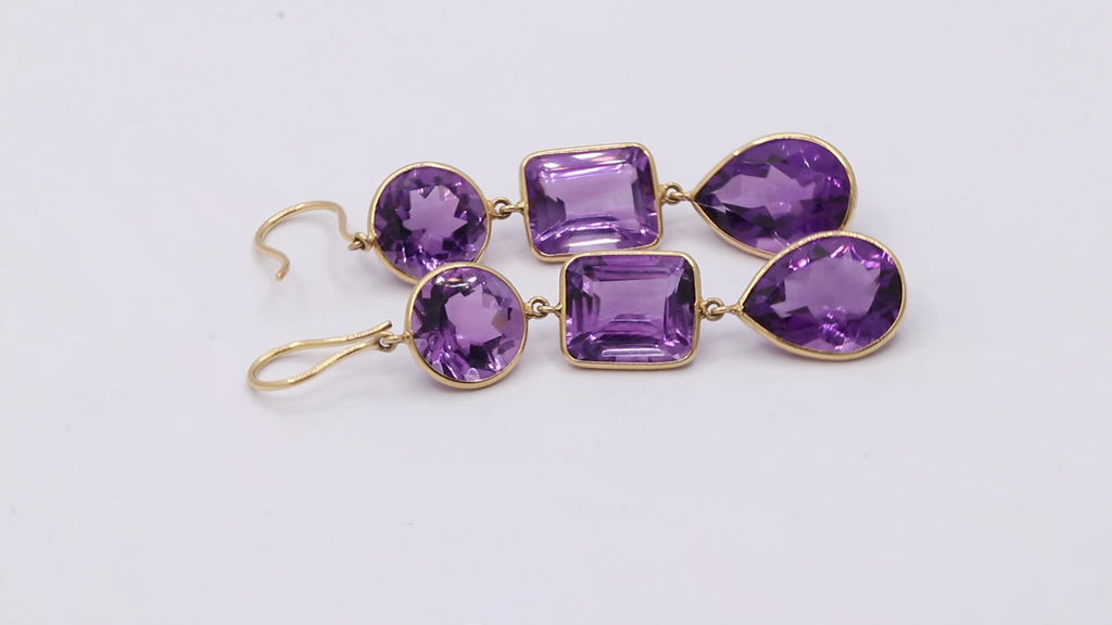 Natural Amethyst Gemstone Drop Dangle Earring In 18k Gold