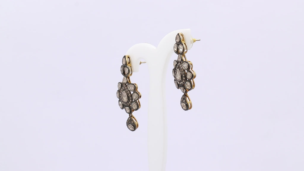 Polki Diamond 925 Sterling Silver Gold Plated Gold Plated Earring