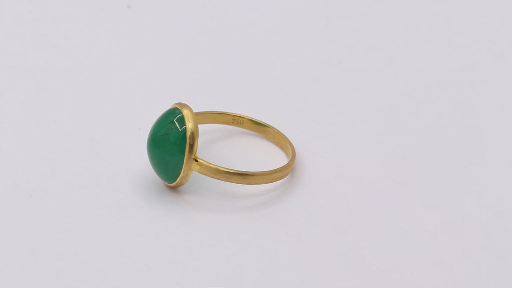 18K Yellow Gold Natural Oval Cut Emerald Unisex Gold Ring