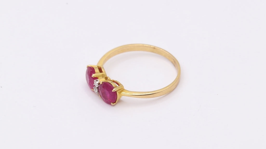 18k Yellow Gold Natural Round Ruby With Diamond Ring