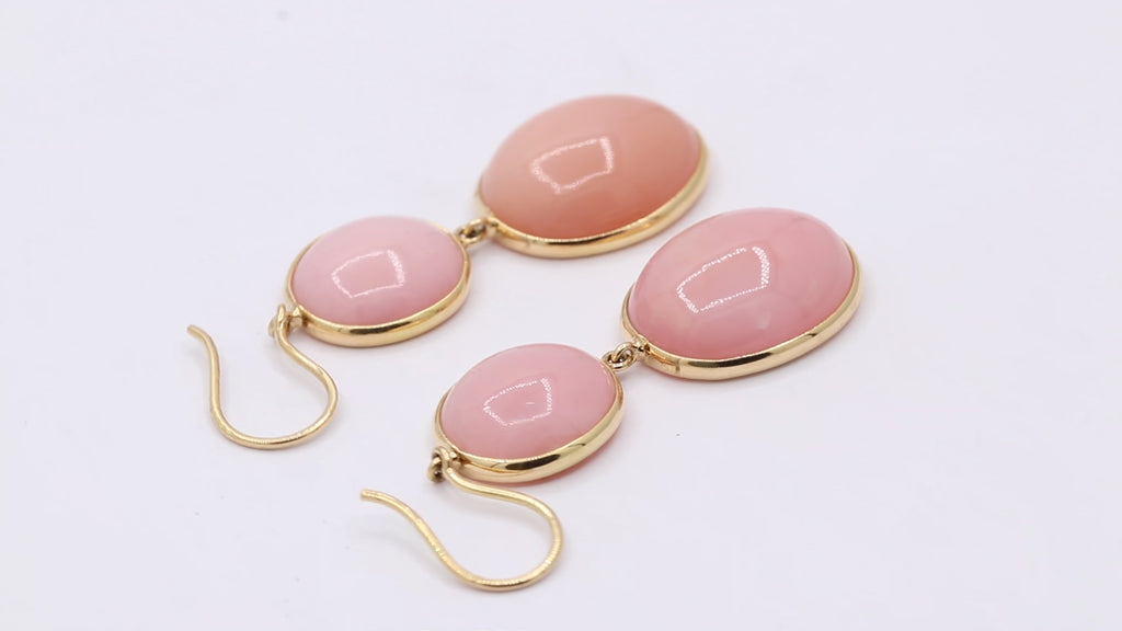 Natural Pink Opal Gemstone Drop Dangle Earring In 18k Yellow Gold
