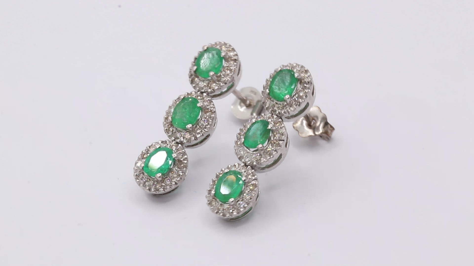 Natural Oval Cut Emerald With Diamond Designer Dangle Earrings In 18k Gold