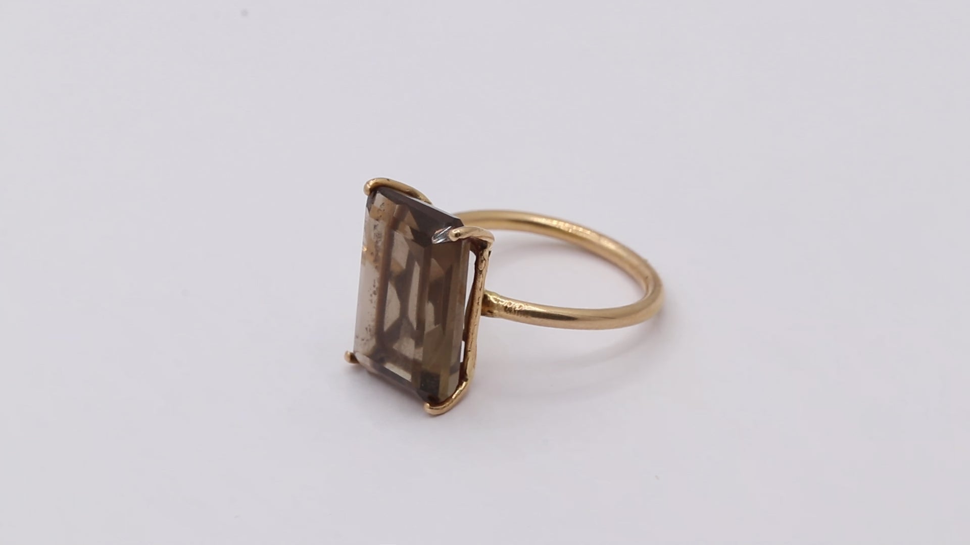 Natural Smoky Quartz Rectangle Cut Gemstone 14k Gold Ring