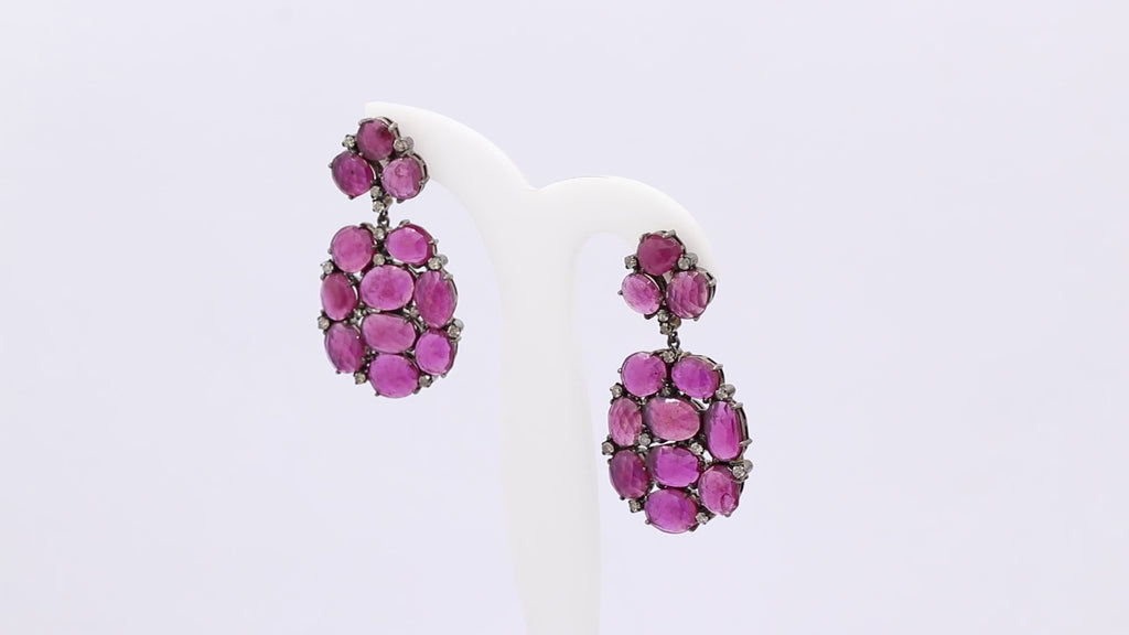 Natural Ruby And Diamond 925 Sterling Silver Gold Plated Earring