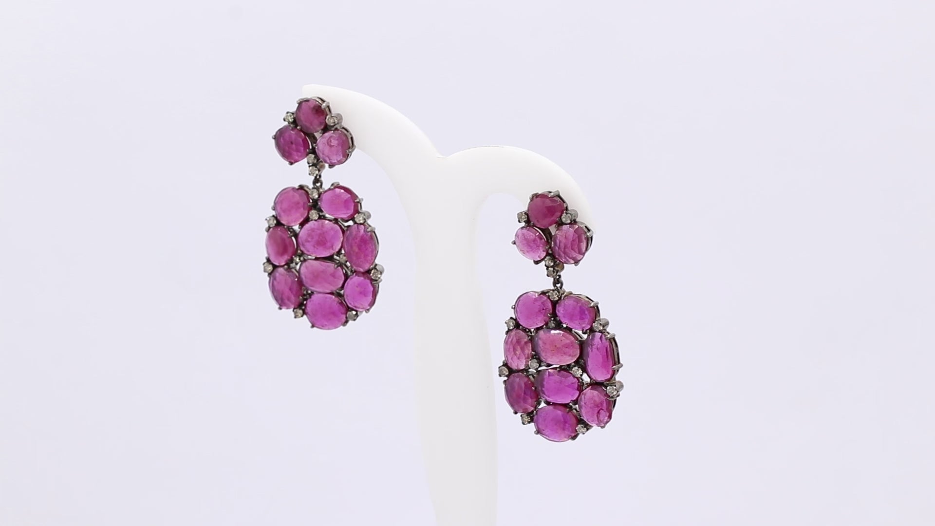 Natural Ruby And Diamond 925 Sterling Silver Gold Plated Earring