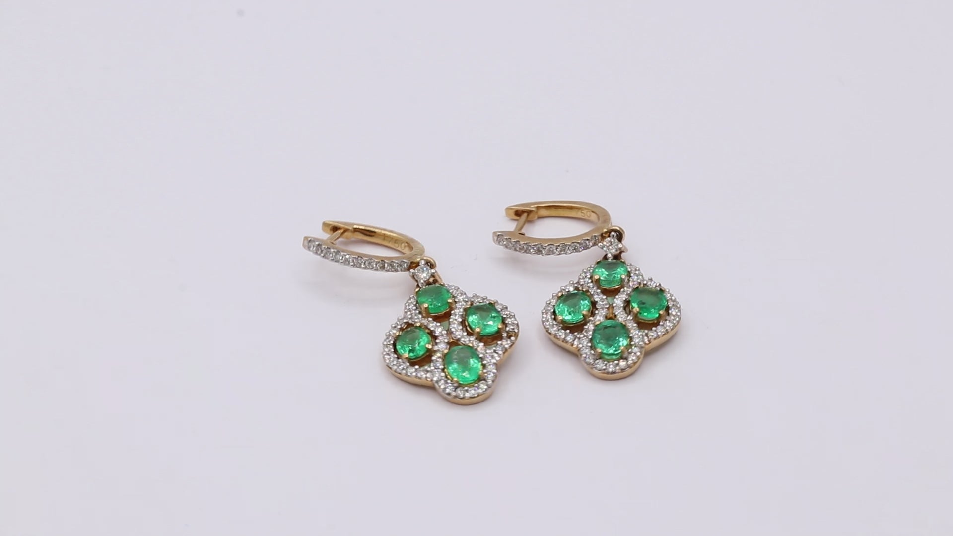 Natural Emerald With Diamond 18k Yellow Gold Designer Drop Earrings