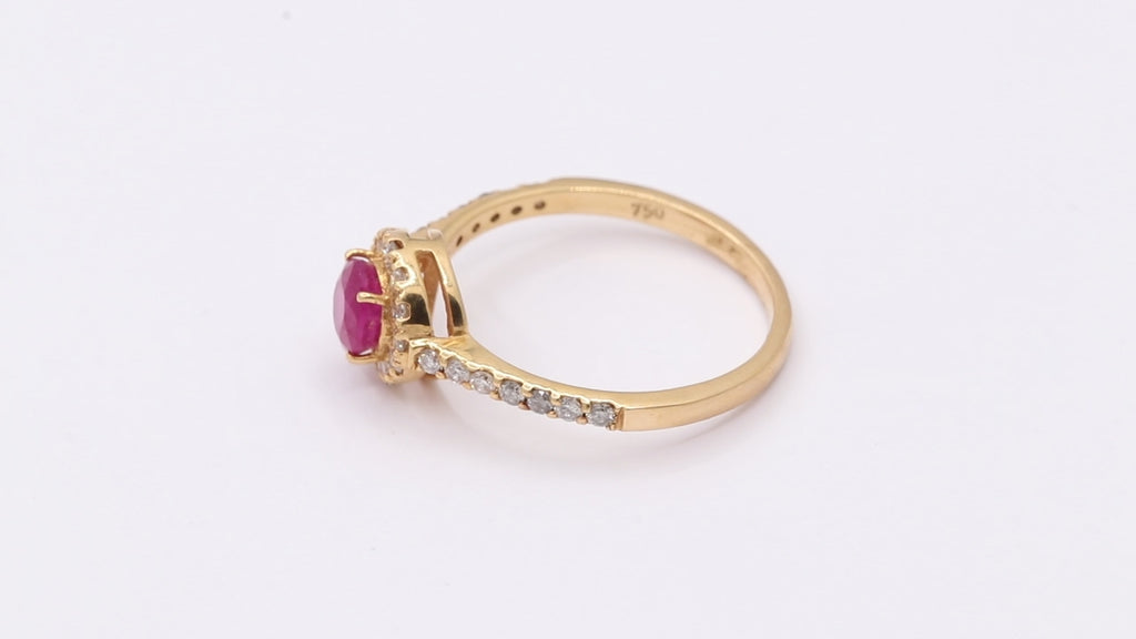 18k Yellow Gold Natural Round Ruby And Diamond Yellow Gold Ring