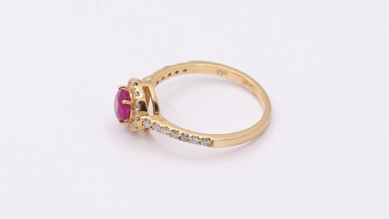 18k Yellow Gold Natural Round Ruby And Diamond Yellow Gold Ring