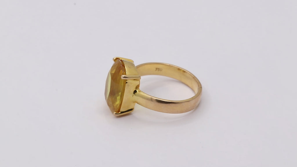 Natural Yellow Sapphire Oval Cut Gemstone 18k Yellow Gold Unisex Ring