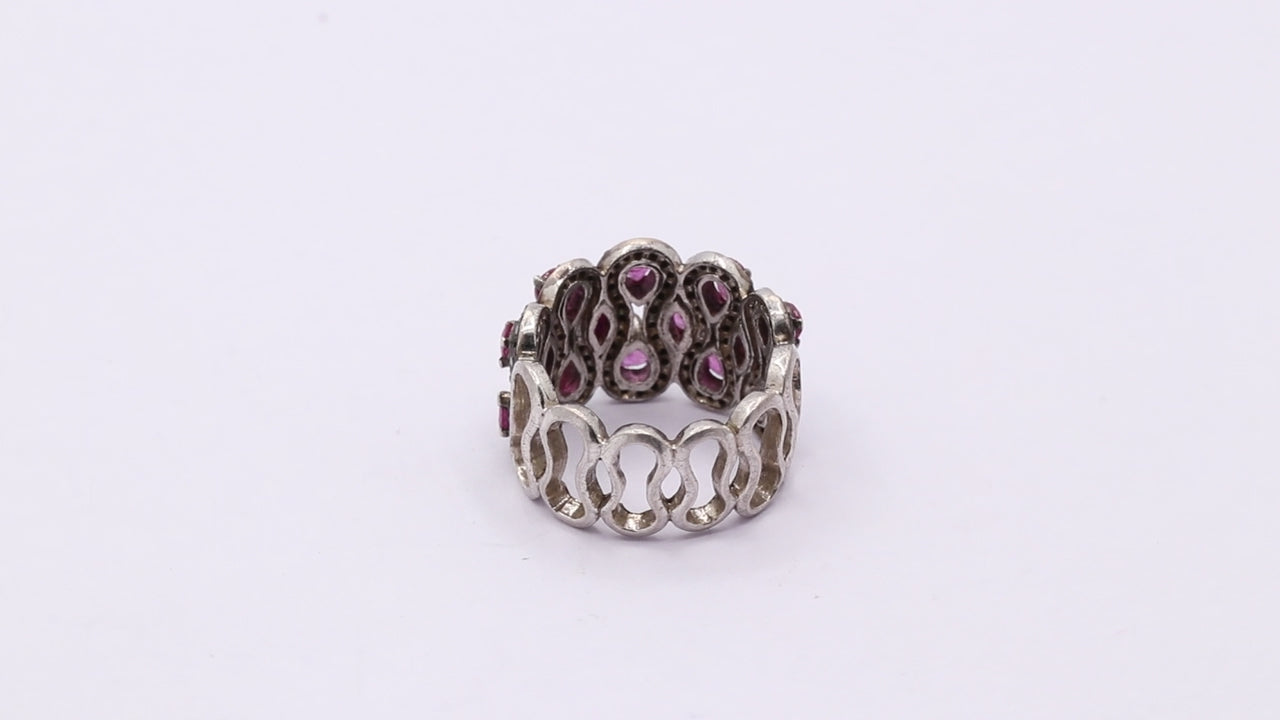 Natural Ruby And Black Diamond 925 Sterling Silver Band Ring